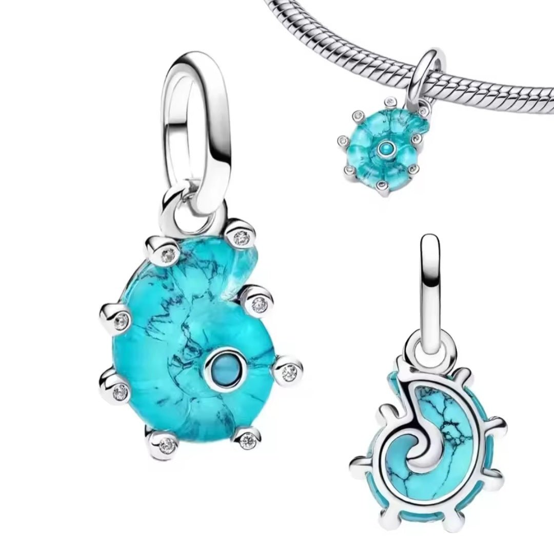 Sterling Silver Blue Sea Snail Glass Charm - Enchanting Charms
