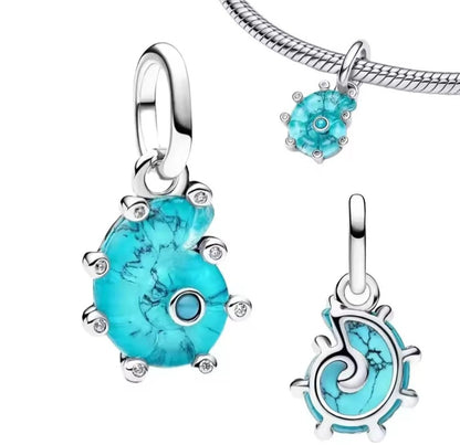 Sterling Silver Blue Sea Snail Glass Charm - Enchanting Charms