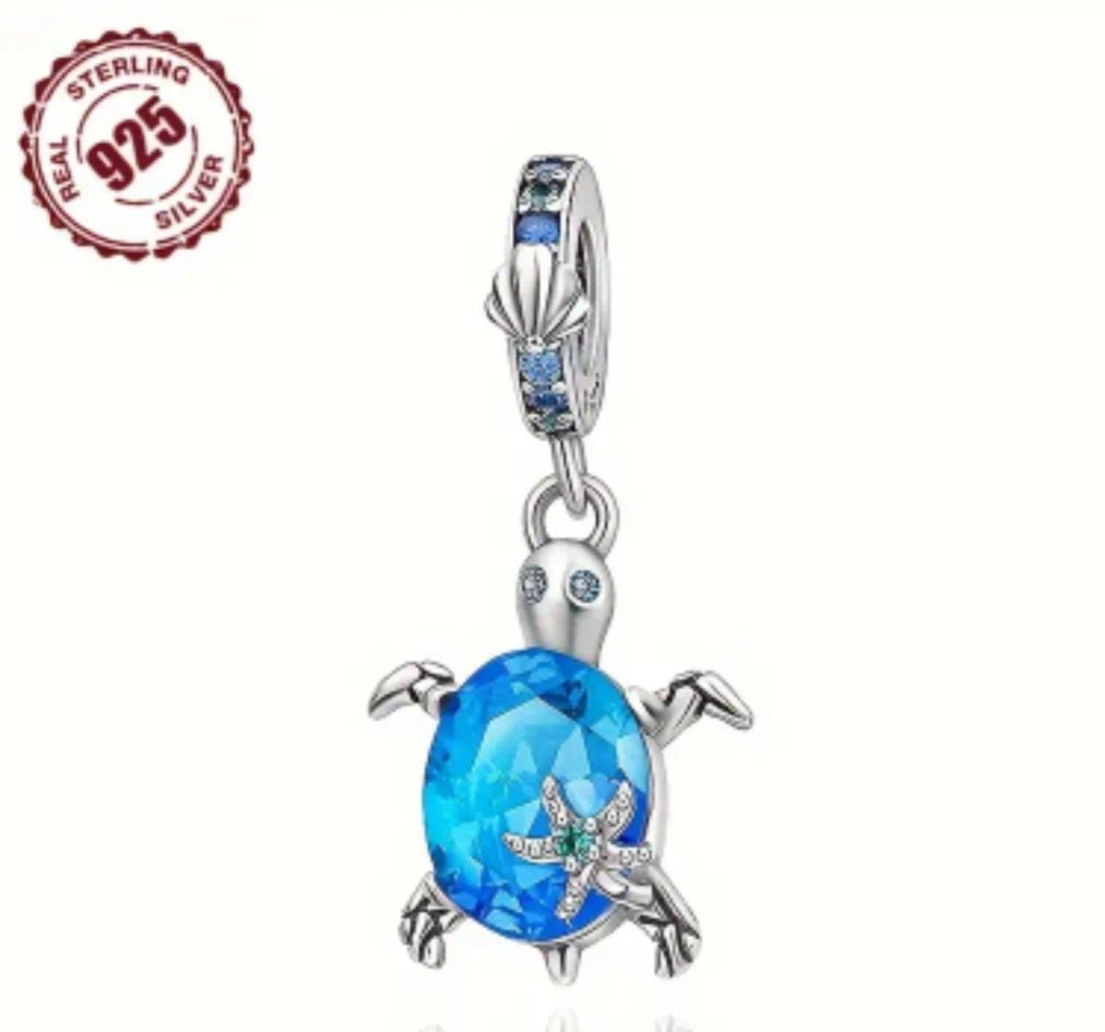 Sterling Silver Blue Sea Turtle Charm - Enchanting Charms