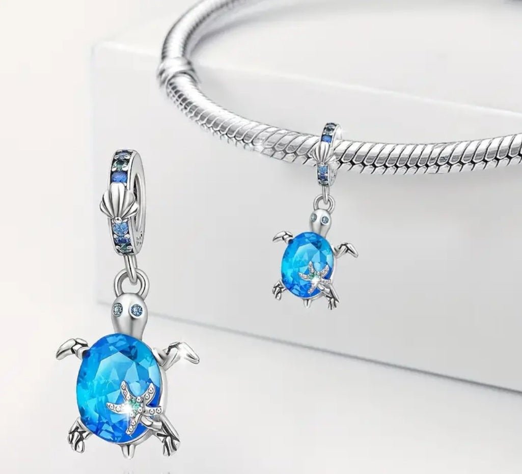 Sterling Silver Blue Sea Turtle Charm - Enchanting Charms