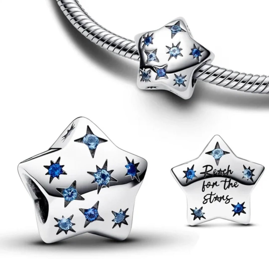 Sterling Silver Blue Sparkling Stars Reach For The Stars Charm - Enchanting Charms