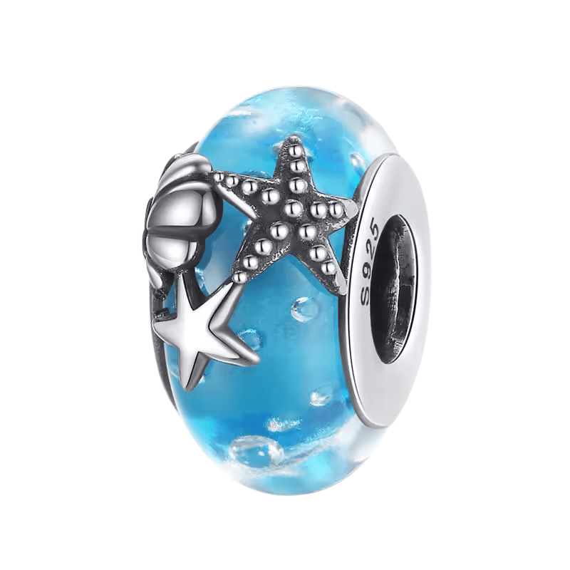 Sterling Silver Blue Starfish Murano Glass Charm - Enchanting Charms