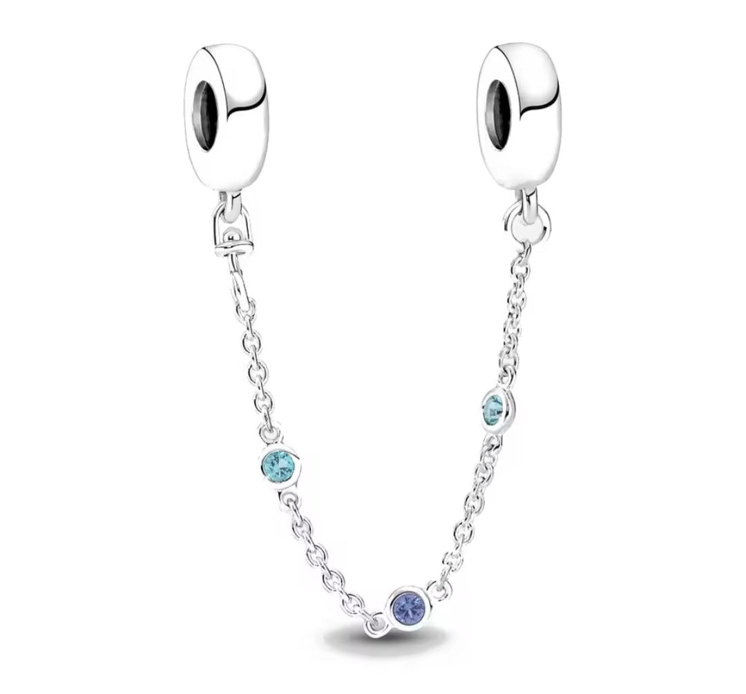 Sterling Silver Blue Stone Safety Chain Charm - Enchanting Charms
