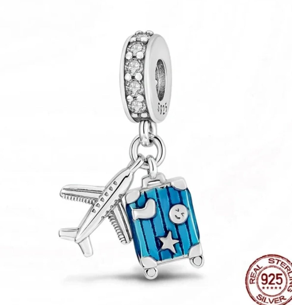 Sterling Silver Blue Suitcase Travel Charm - Enchanting Charms