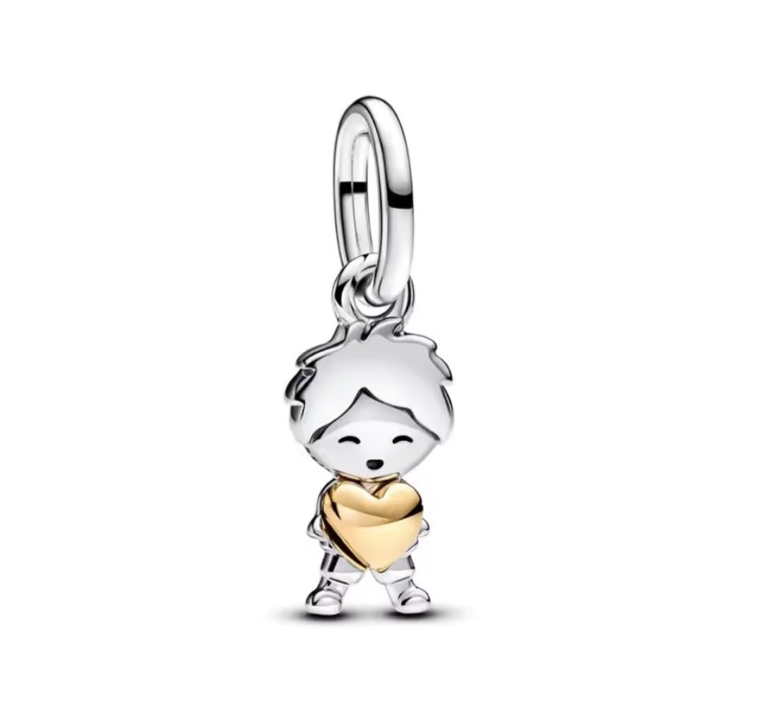 Sterling Silver Boy With Gold Heart Charm - Enchanting Charms