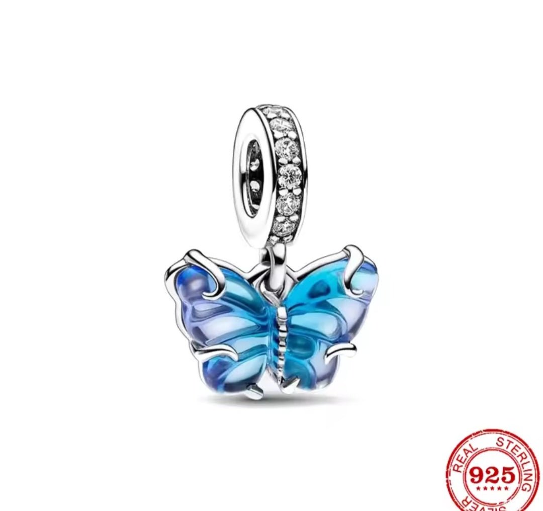 Sterling Silver Bue Murano Butterfly Charm - Enchanting Charms