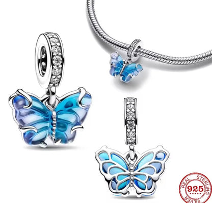 Sterling Silver Bue Murano Butterfly Charm - Enchanting Charms