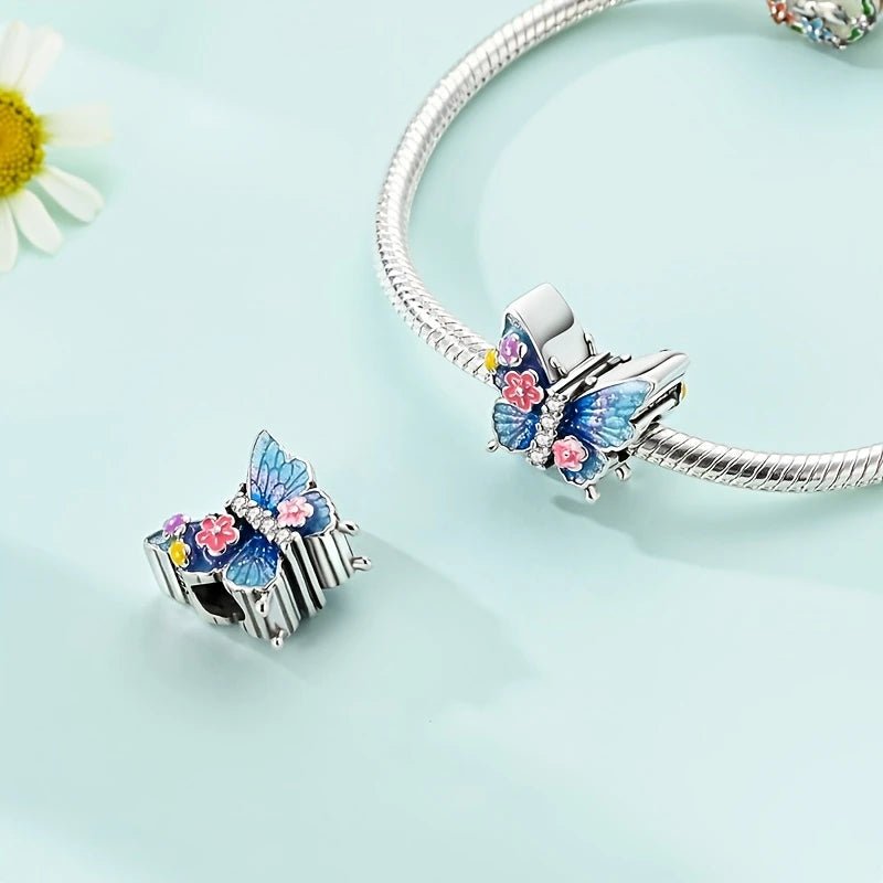 Sterling Silver Butterfly Flower Charm - Enchanting Charms