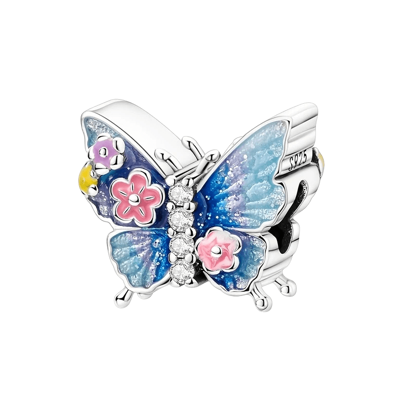 Sterling Silver Butterfly Flower Charm - Enchanting Charms