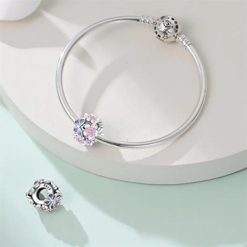Sterling Silver Butterfly Love Flower Charm - Enchanting Charms
