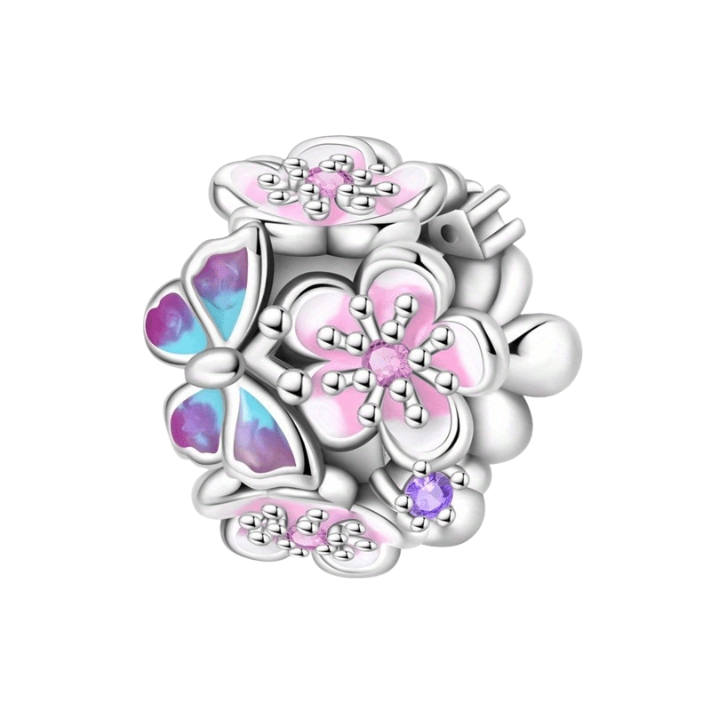 Sterling Silver Butterfly Love Flower Charm - Enchanting Charms