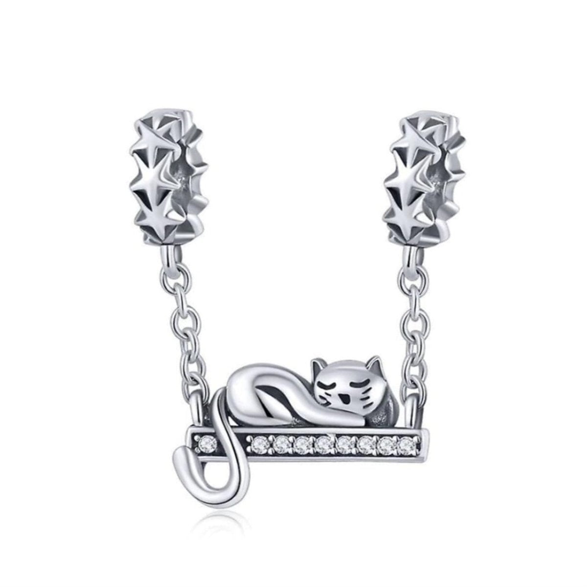 Sterling Silver Cat On Swing Charm - Enchanting Charms