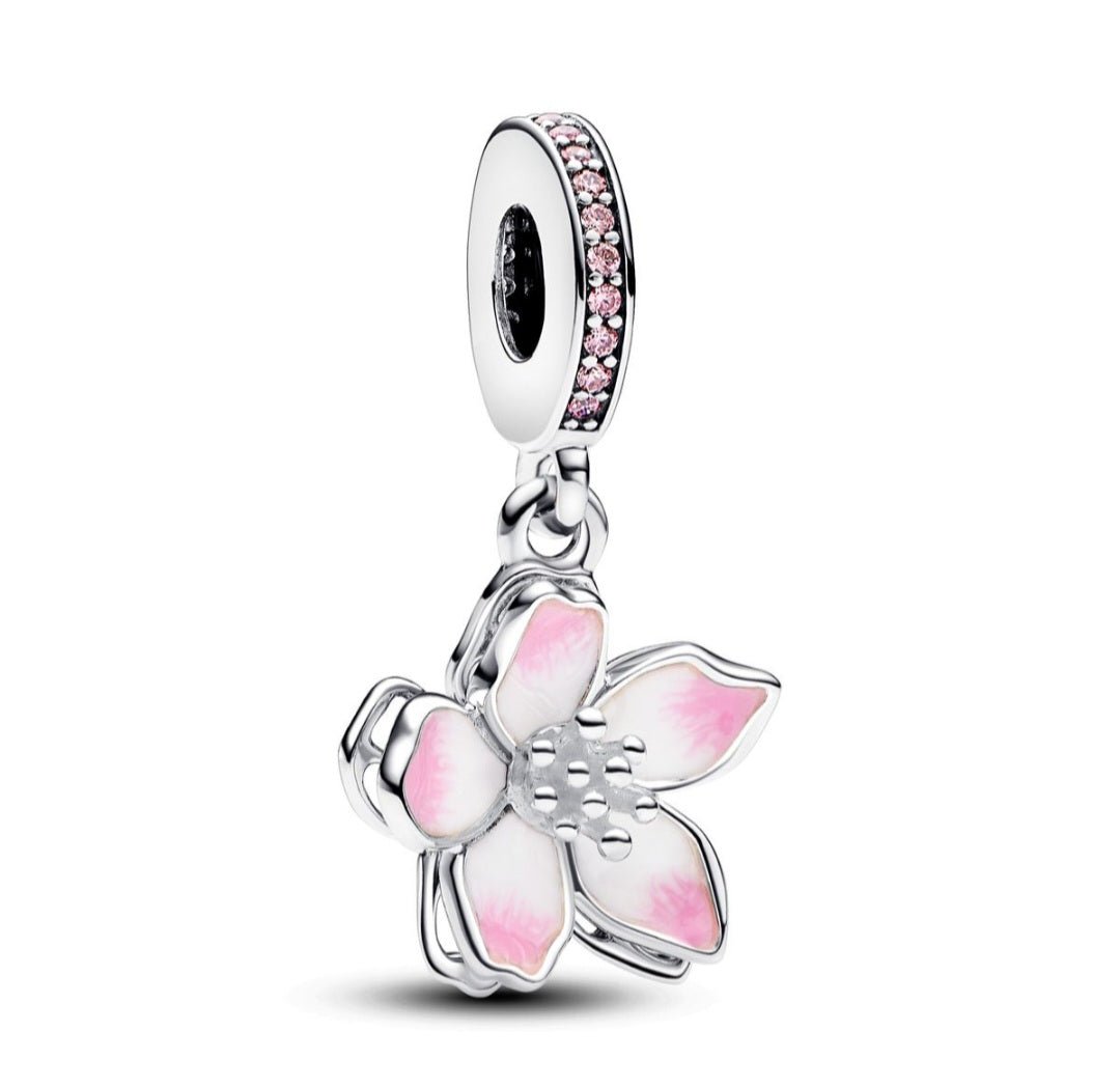 Sterling Silver Cherry Blossom Flower Charm - Enchanting Charms