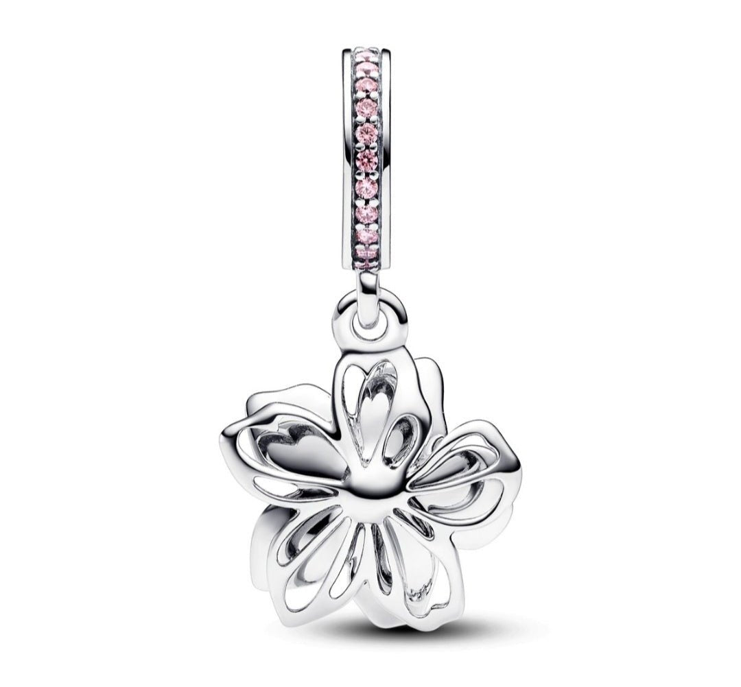Sterling Silver Cherry Blossom Flower Charm - Enchanting Charms