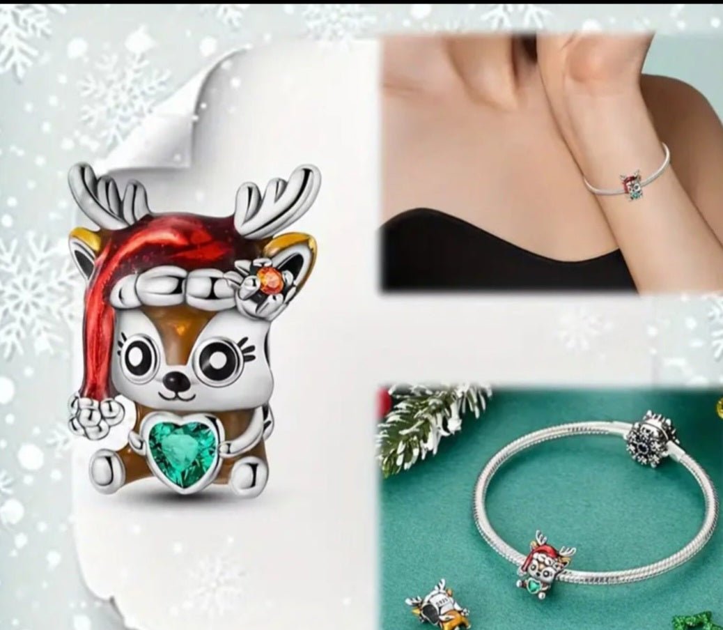Sterling Silver Christmas Collection Cute Reindeer Charm - Enchanting Charms