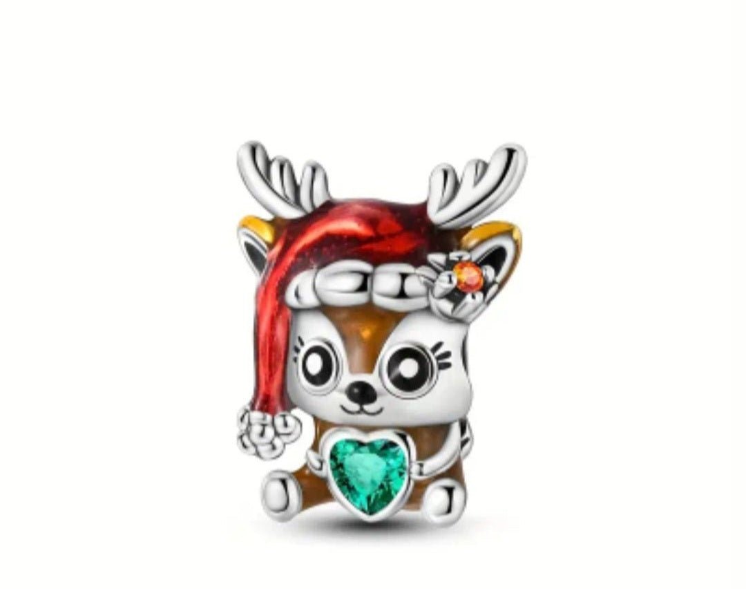 Sterling Silver Christmas Collection Cute Reindeer Charm - Enchanting Charms