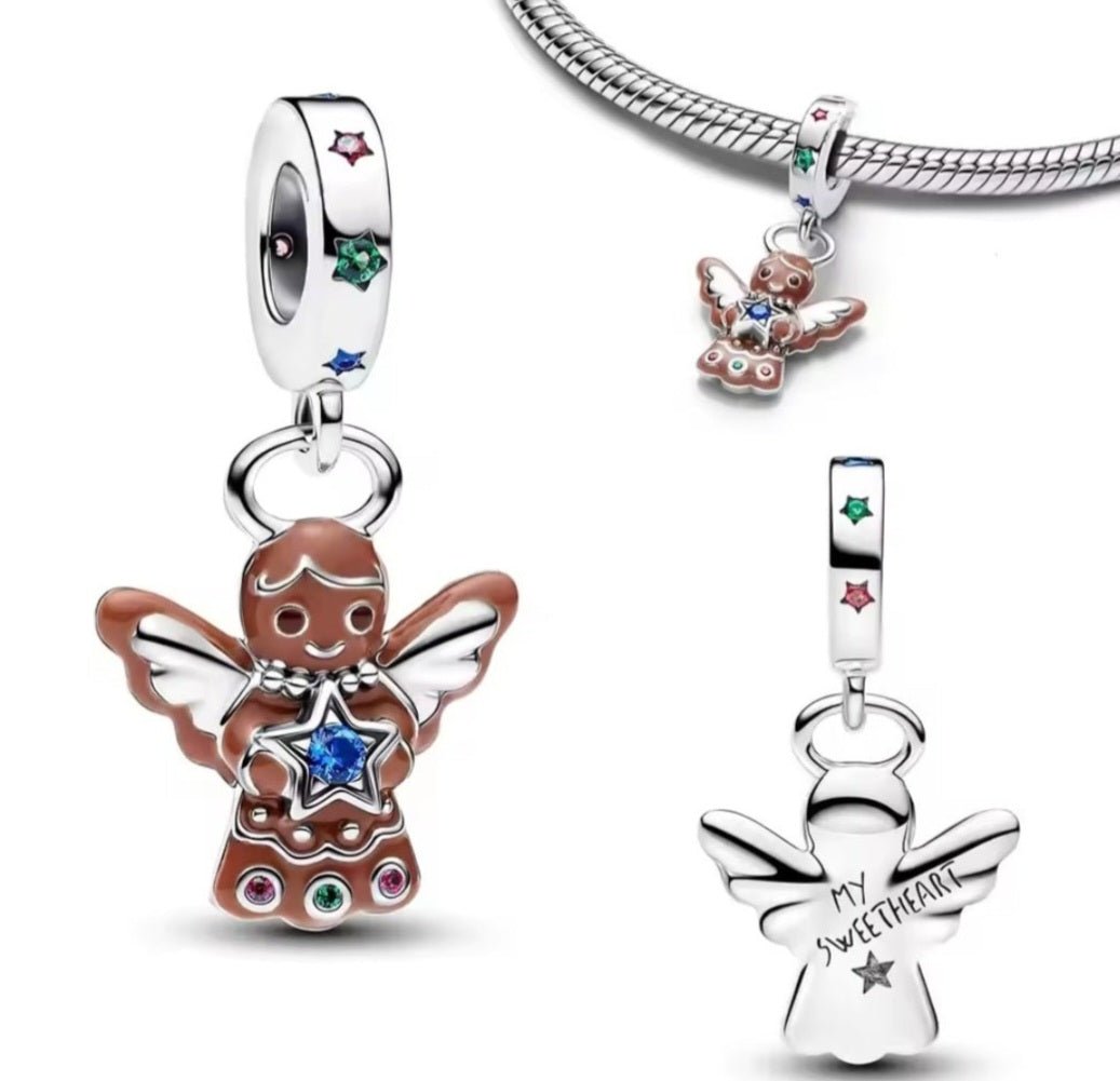 Sterling Silver Christmas Collection Gingerbread Anglel Charm - Enchanting Charms