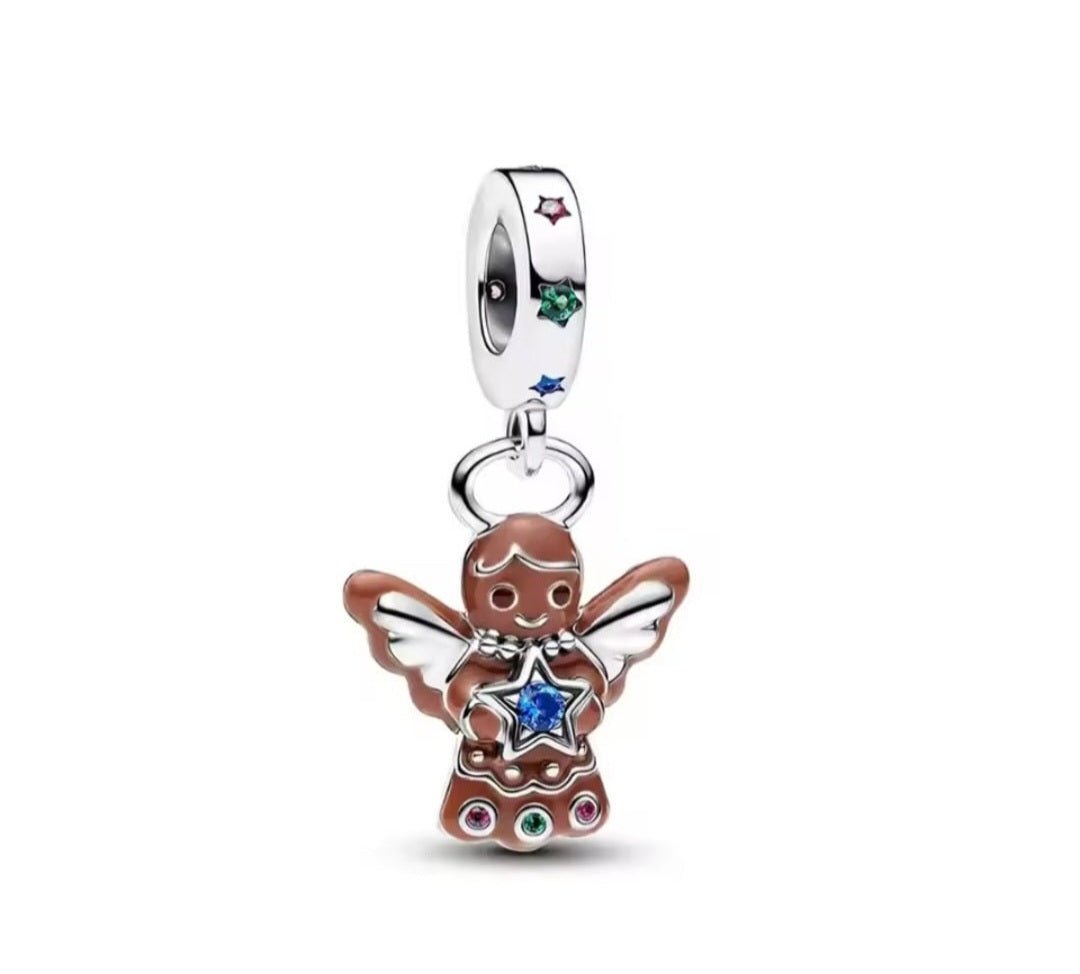 Sterling Silver Christmas Collection Gingerbread Anglel Charm - Enchanting Charms