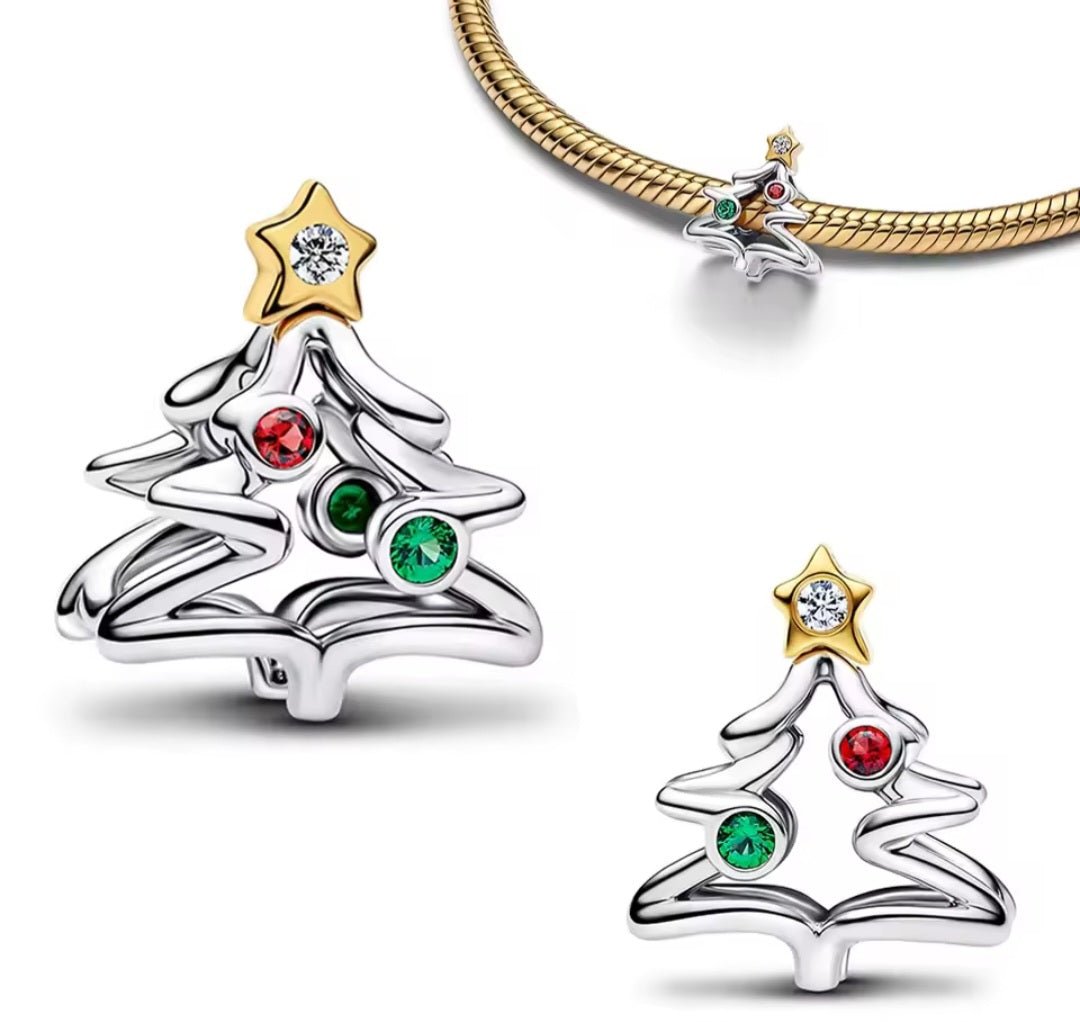 Sterling Silver Christmas Collection Sparkling Christmas Tree Charm - Enchanting Charms