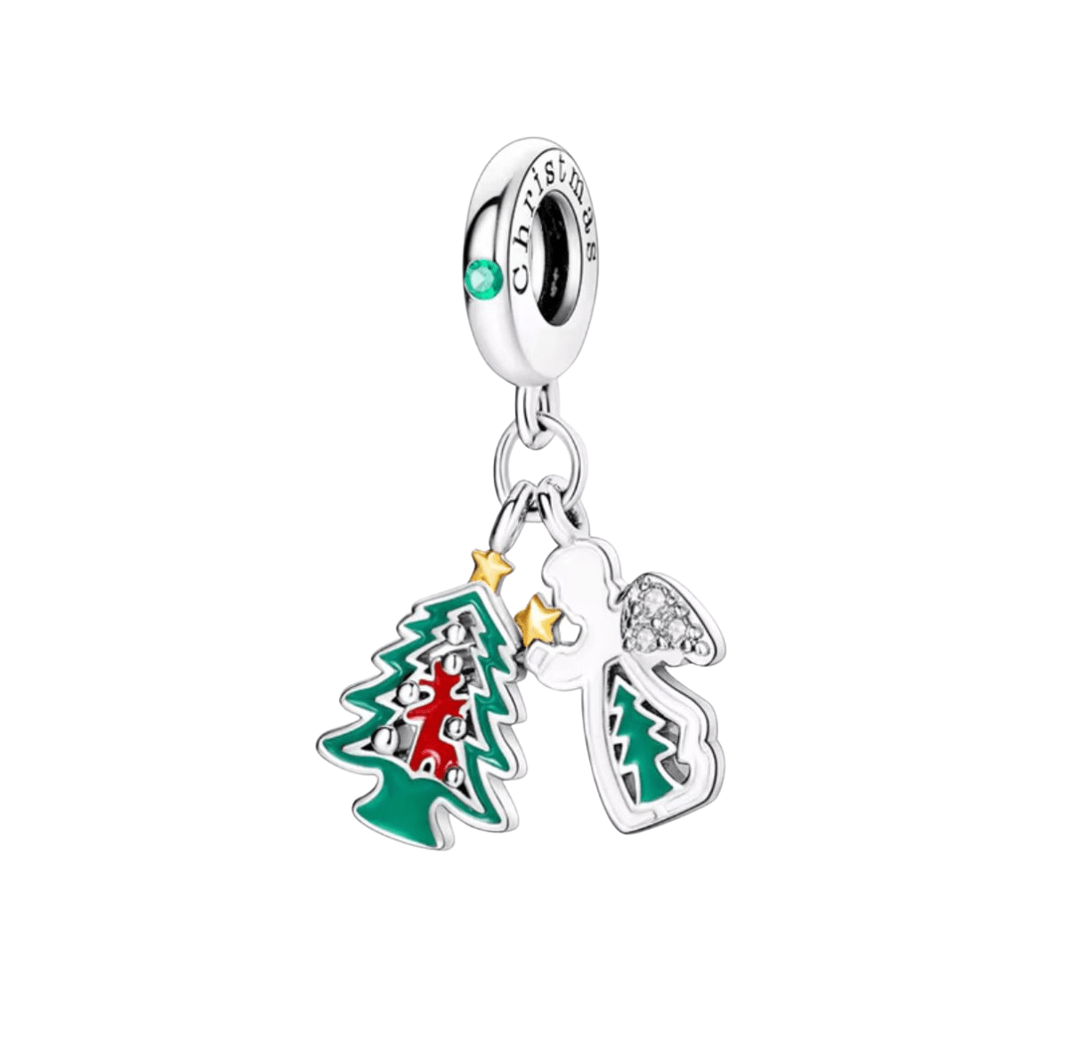 Sterling Silver Christmas Tree & Angel Charm - Enchanting Charms