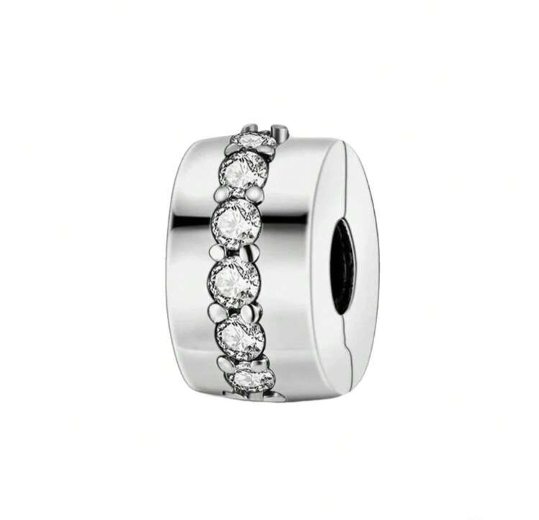 Sterling Silver Clear Sparkling Clip Stopper Charm - Enchanting Charms
