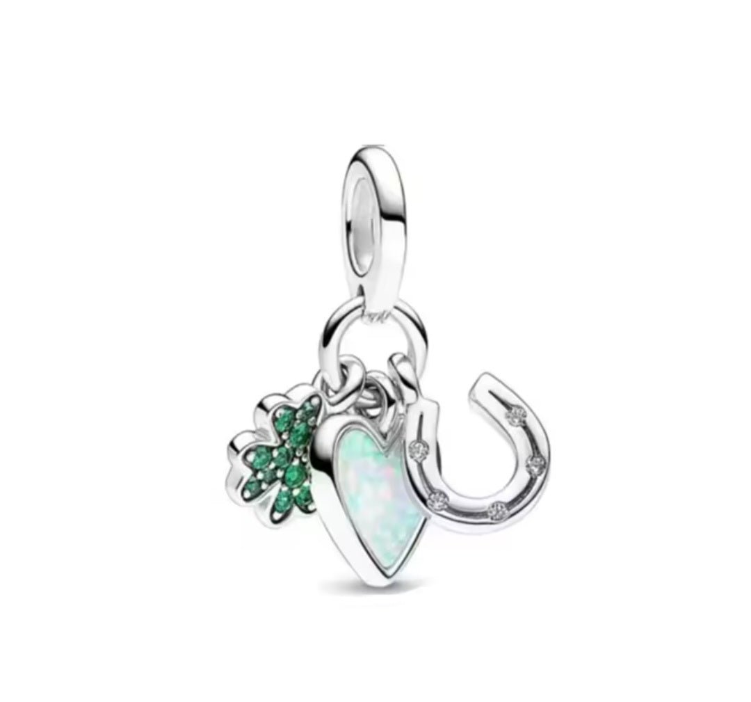 Sterling Silver Clover Heart Horseshoe Sisterhood Charm - Enchanting Charms