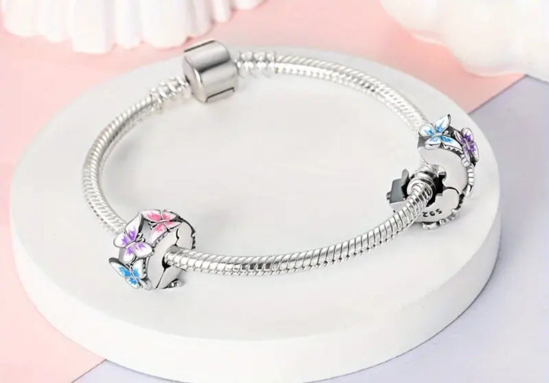 Sterling Silver Colourful Butterflies Clip Stopper Charm - Enchanting Charms
