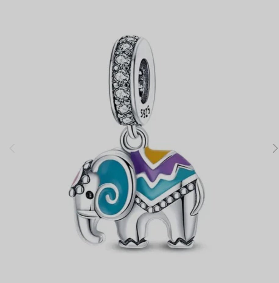 Sterling Silver Colourful Elephant Charm - Enchanting Charms