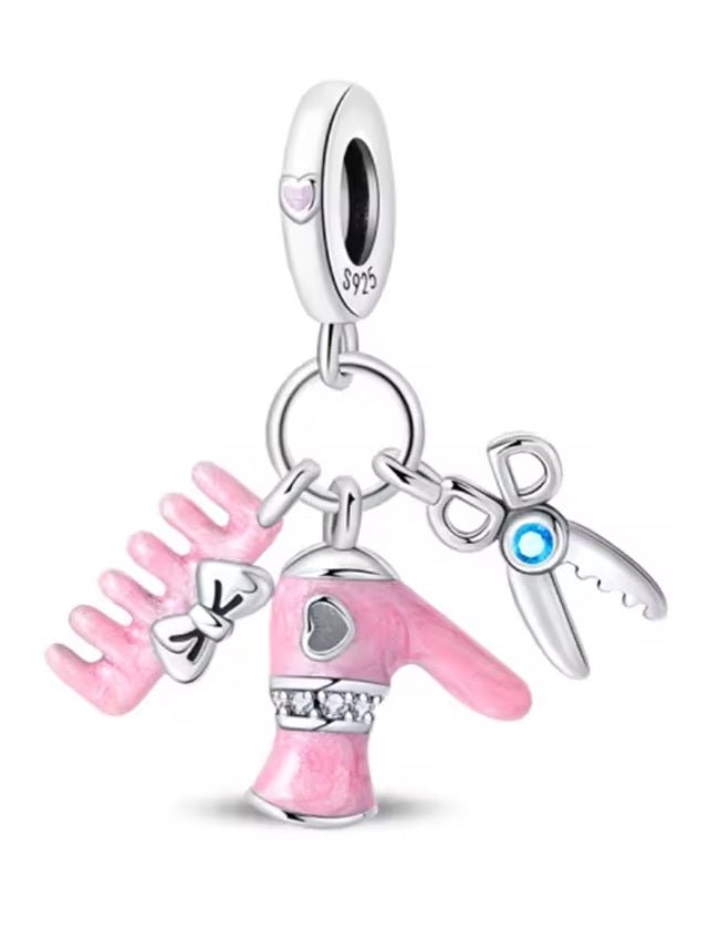 Sterling Silver Comb Hairdryer & Scissors Charm - Enchanting Charms