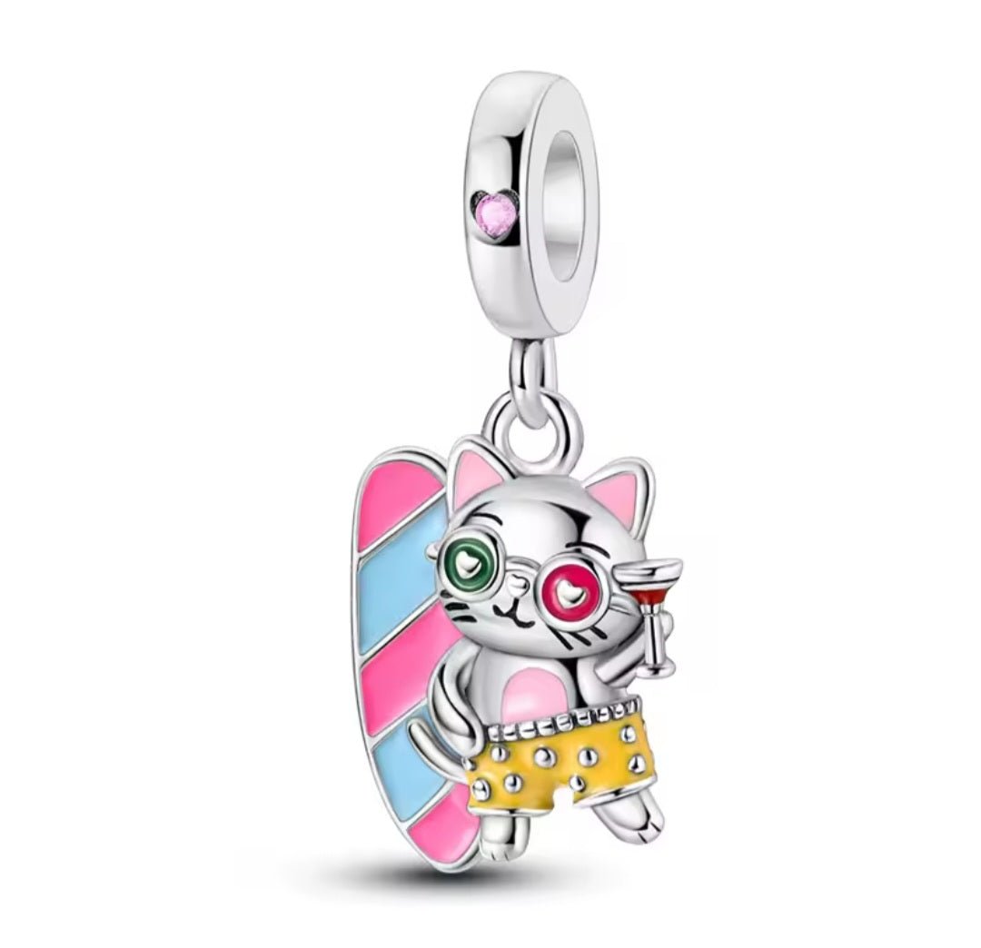 Sterling Silver Cool Cat Skateboard Charm - Enchanting Charms