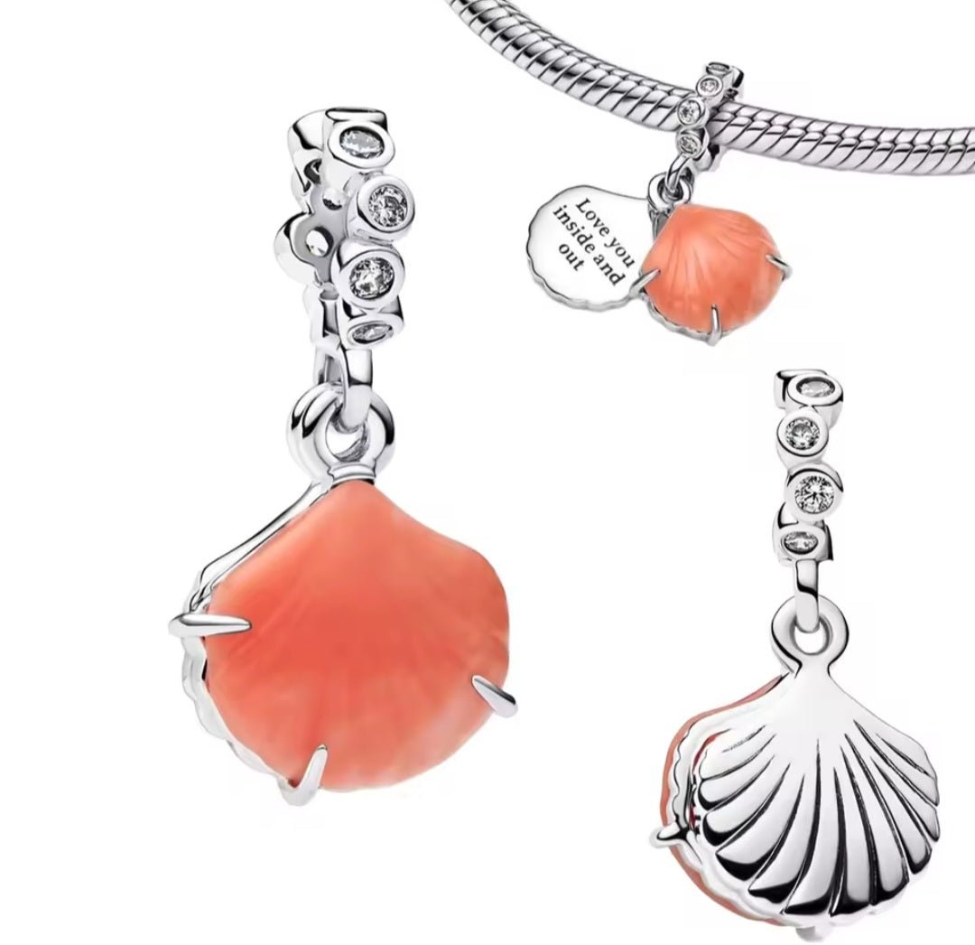 Sterling Silver Coral Sea Shell Love You Inside Out Charm - Enchanting Charms