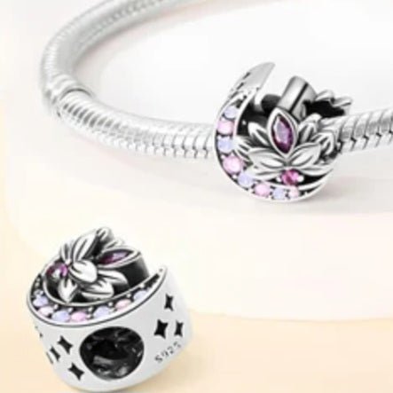 Sterling Silver Crescent Moon Sparkling Charm - Enchanting Charms