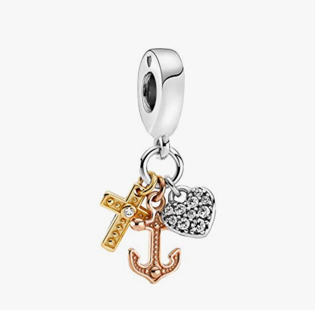 Sterling Silver Cross Anchor And Heart Charm - Enchanting Charms