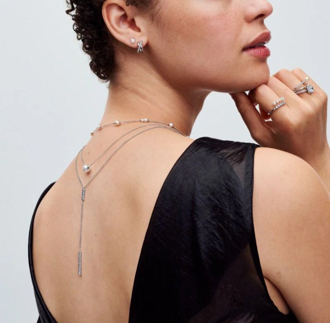 Sterling Silver Crossover Pavé Hoop Earrings - Enchanting Charms