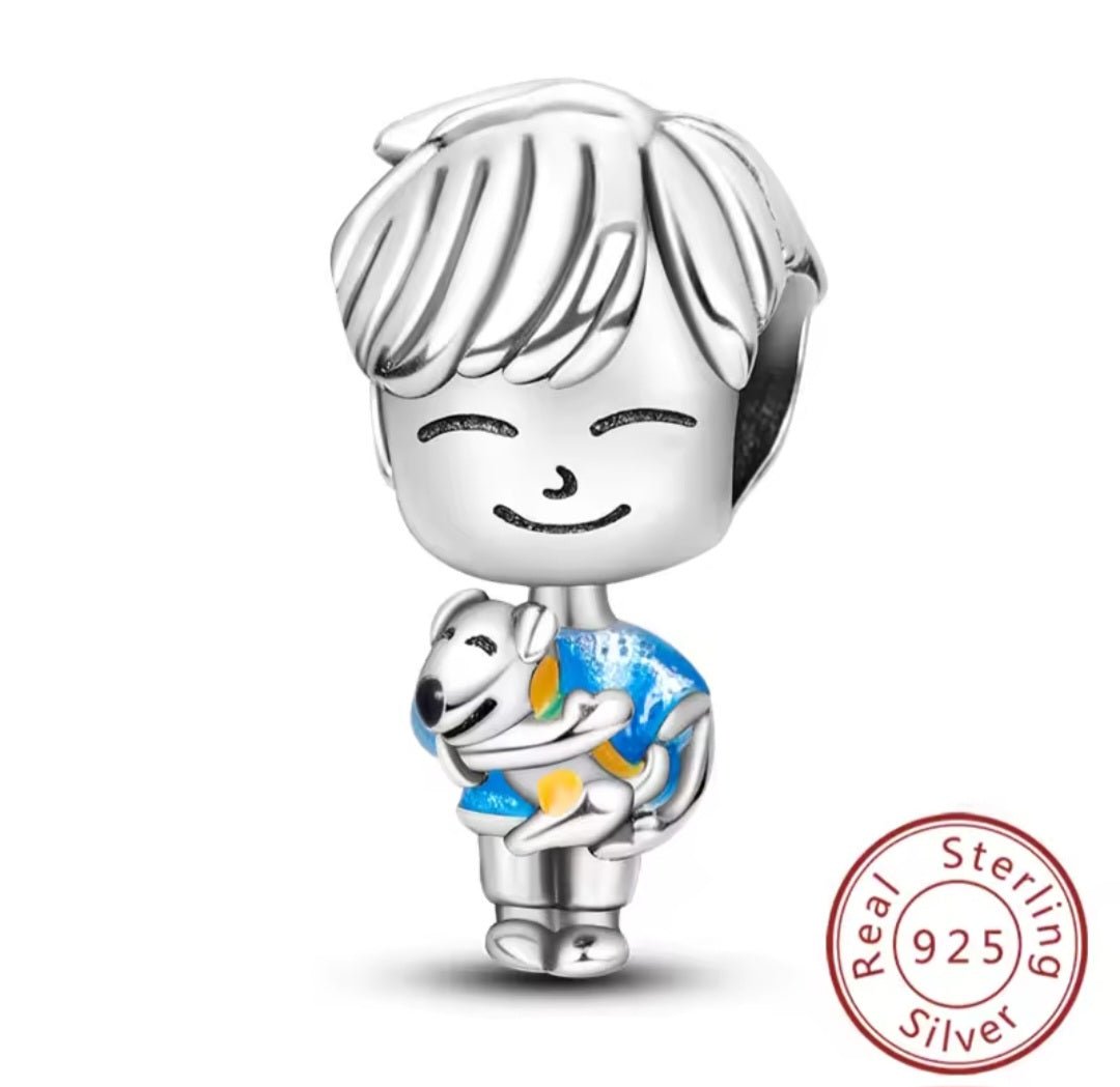Sterling Silver Cute Boy With Dog Charm - Enchanting Charms