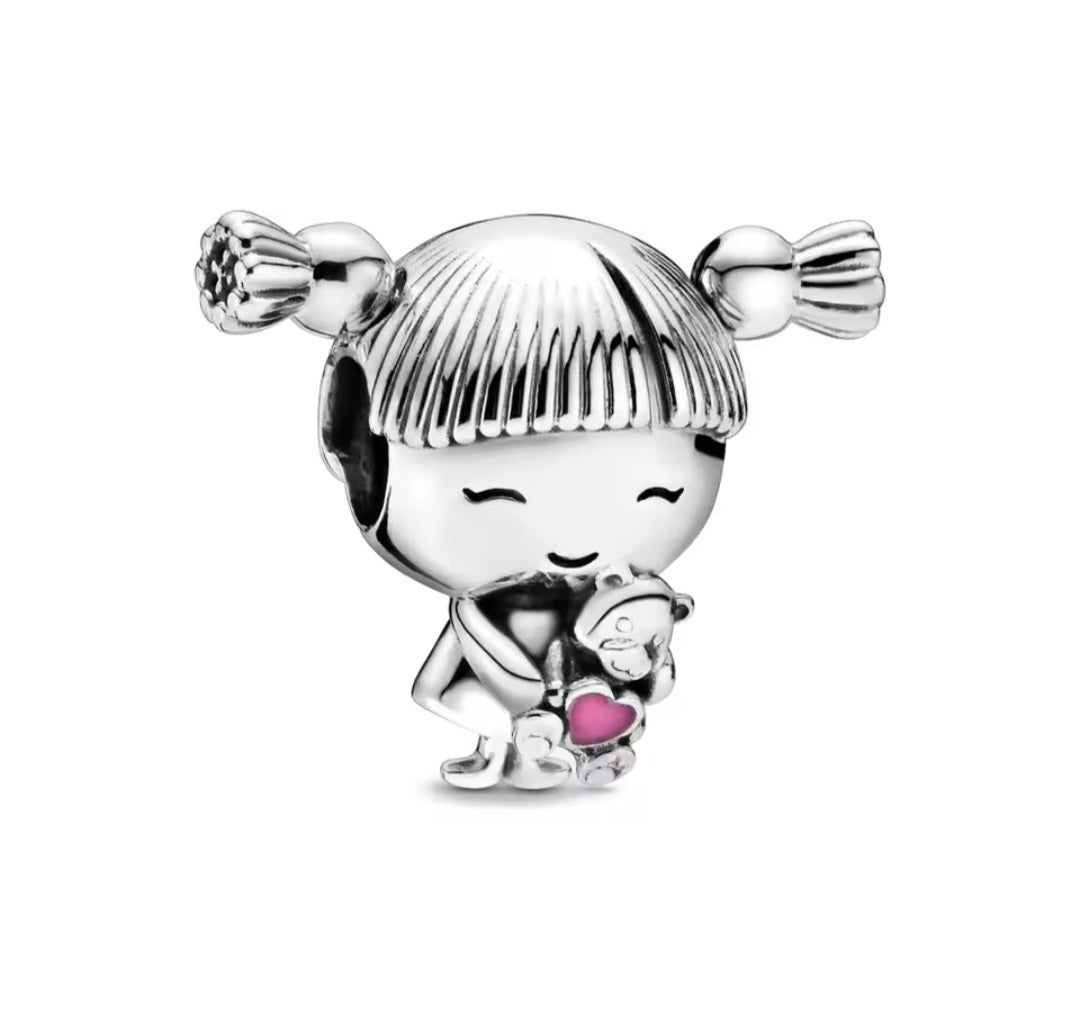 Sterling Silver Cute Girl With Ponytails Charm - Enchanting Charms