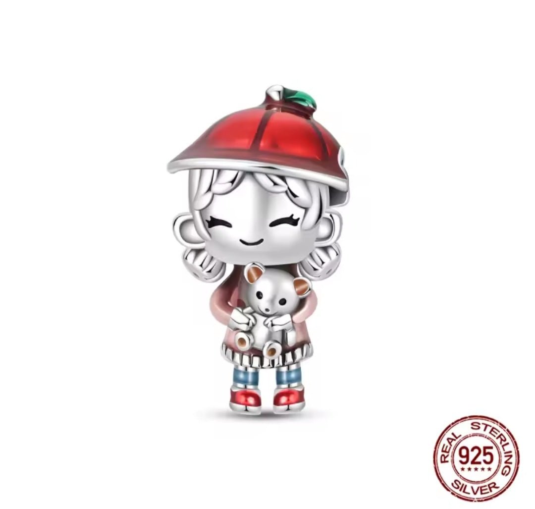 Sterling Silver Cute Girl With Teddy Bear Charm - Enchanting Charms