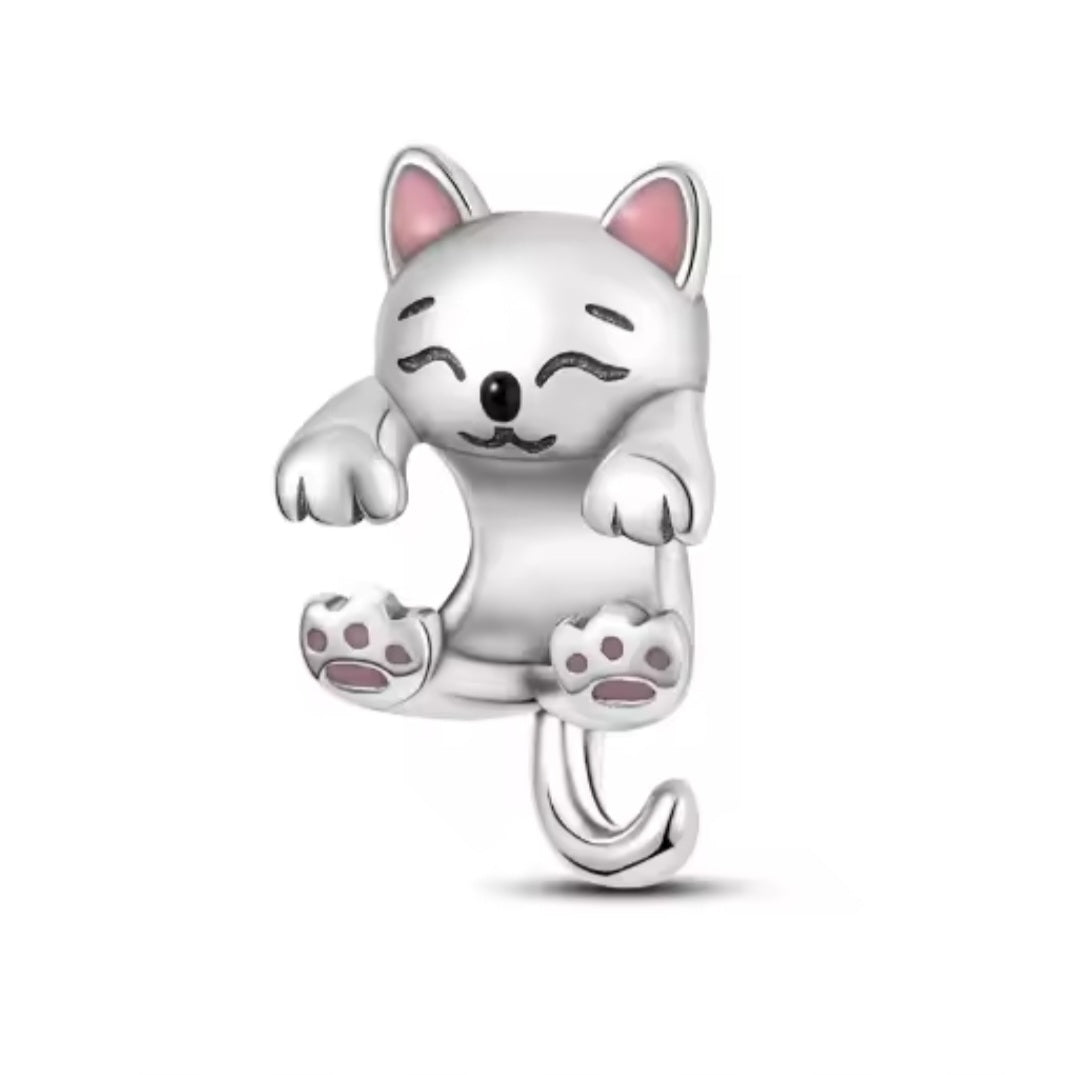 Sterling Silver Cute Hanging Cat - Enchanting Charms