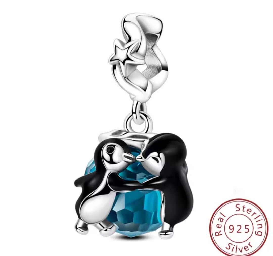 Sterling Silver Cute Penquins Charm - Enchanting Charms