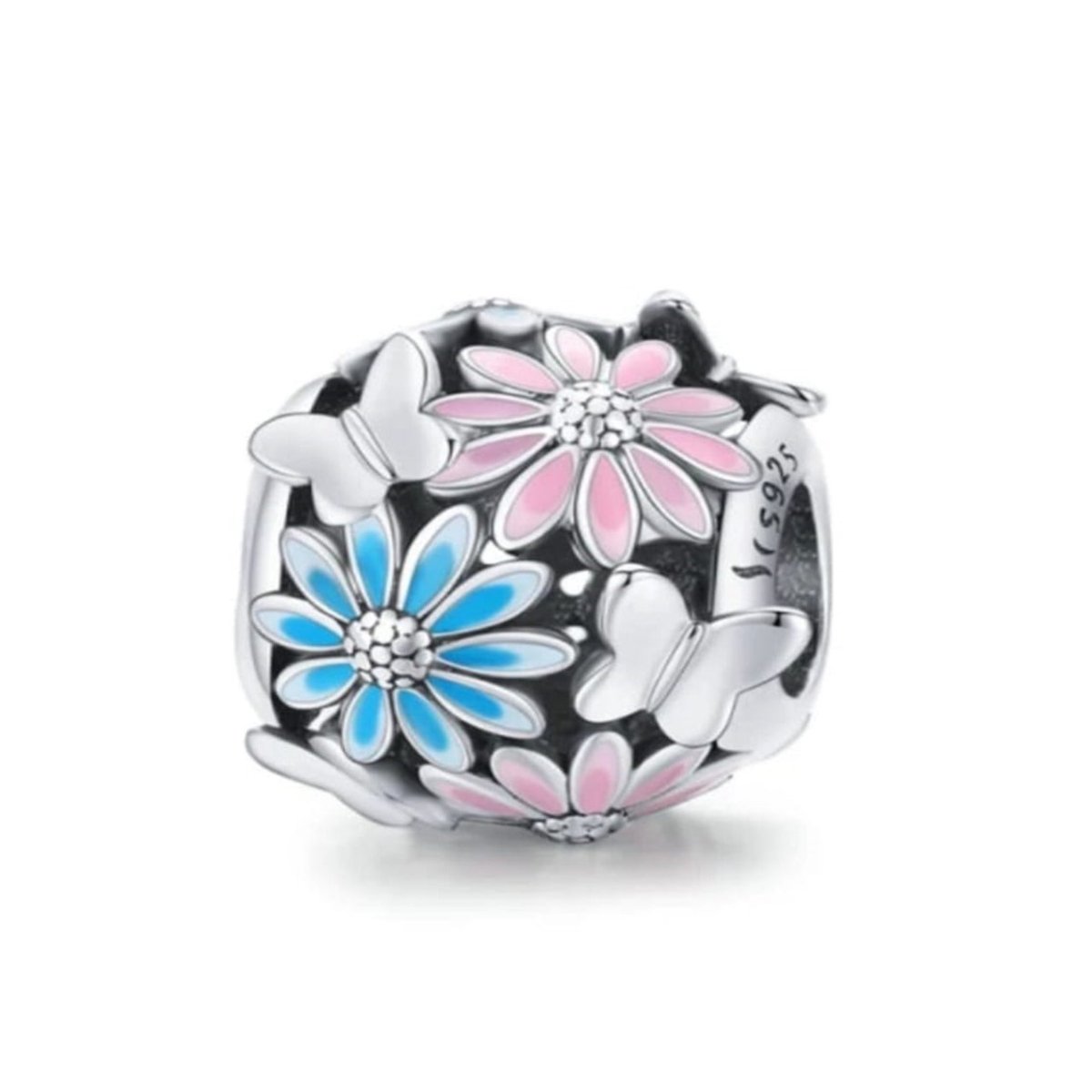 Sterling Silver Daisies & Butterflies Charm - Enchanting Charms