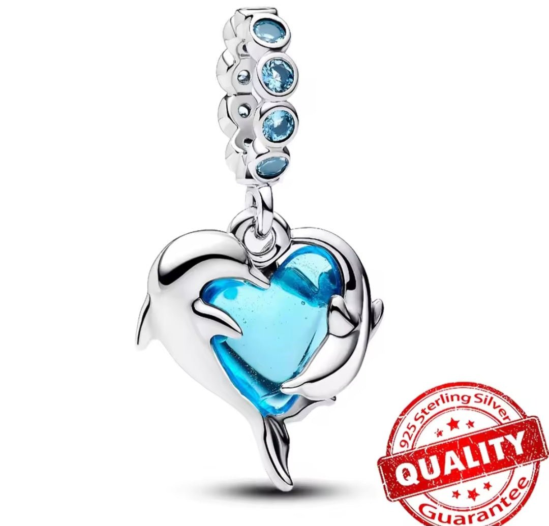Sterling Silver Dolphin Heart Charm - Enchanting Charms