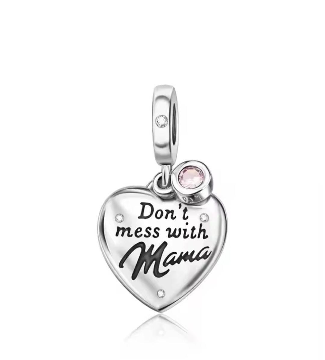 Sterling Silver Don't Mess With Mama Heart Charm - Enchanting Charms