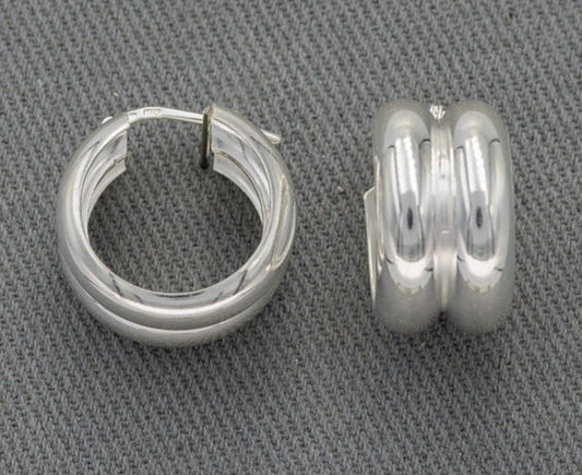 Sterling Silver Double Band Tube 15mm×10mm Earrings - Enchanting Charms