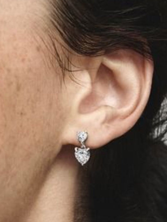 Sterling Silver Double Heart Sparkling Stud Earrings - Enchanting Charms