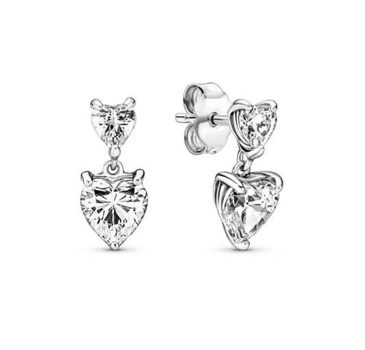 Sterling Silver Double Heart Sparkling Stud Earrings - Enchanting Charms