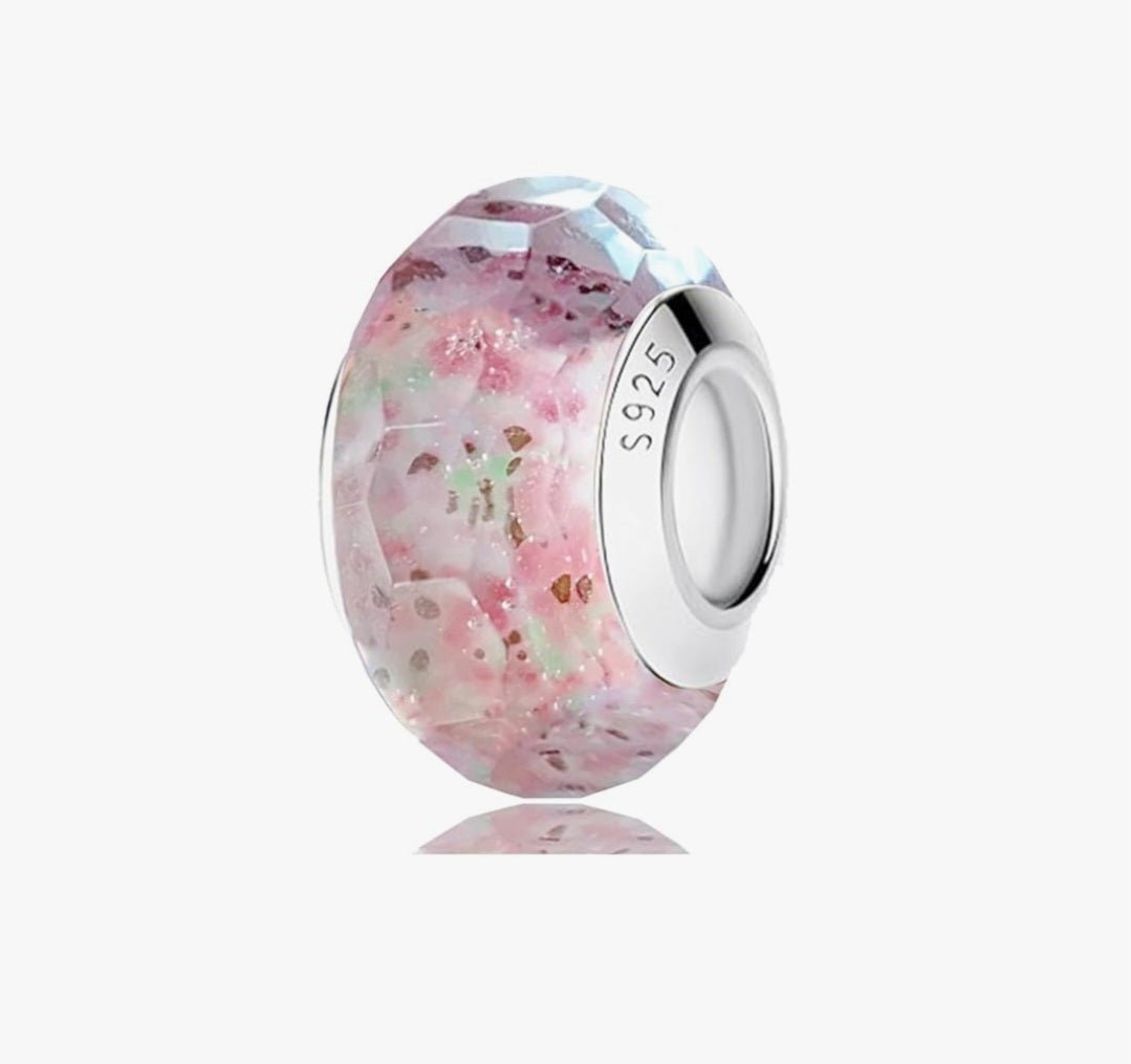 Sterling Silver Dusty Pink Murano Glass Stone Charm - Enchanting Charms