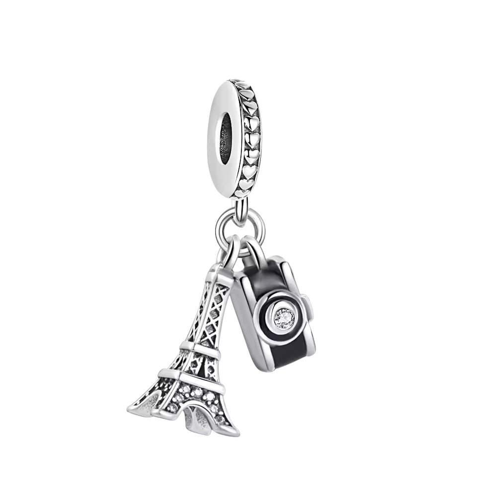 Sterling Silver Eiffel Tower & Camera Travel Charm - Enchanting Charms