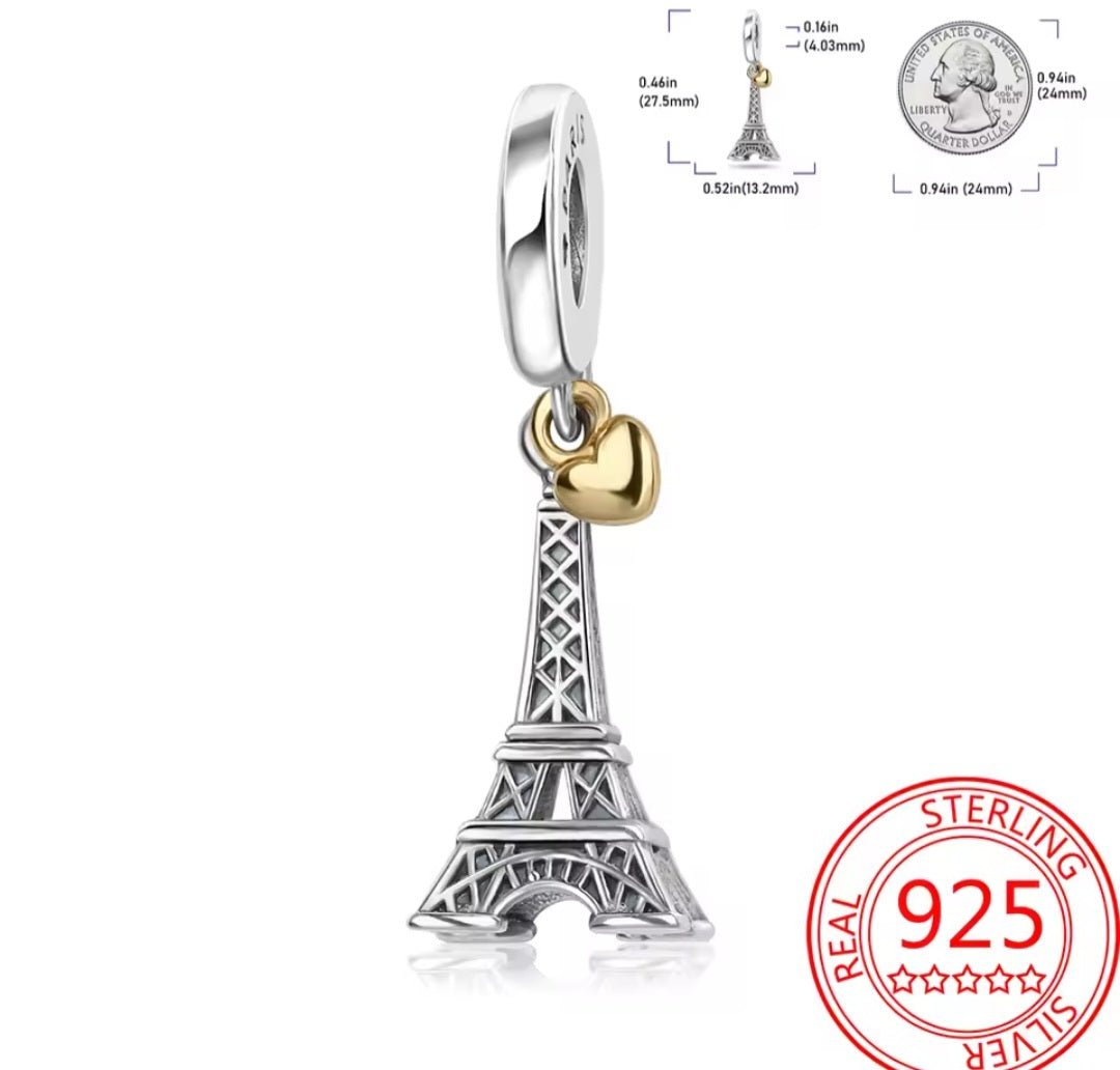 Sterling Silver Eiffel Tower Heart Charm - Enchanting Charms