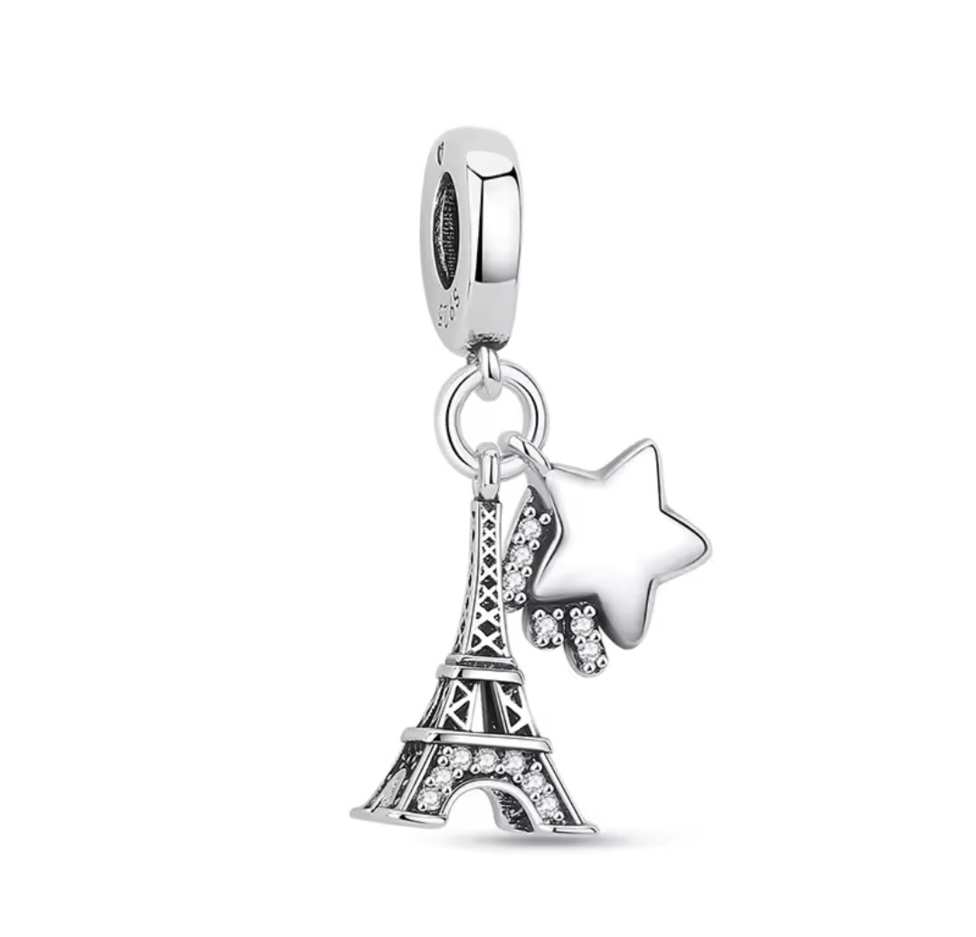 Sterling Silver Eiffel Tower Star Charm - Enchanting Charms