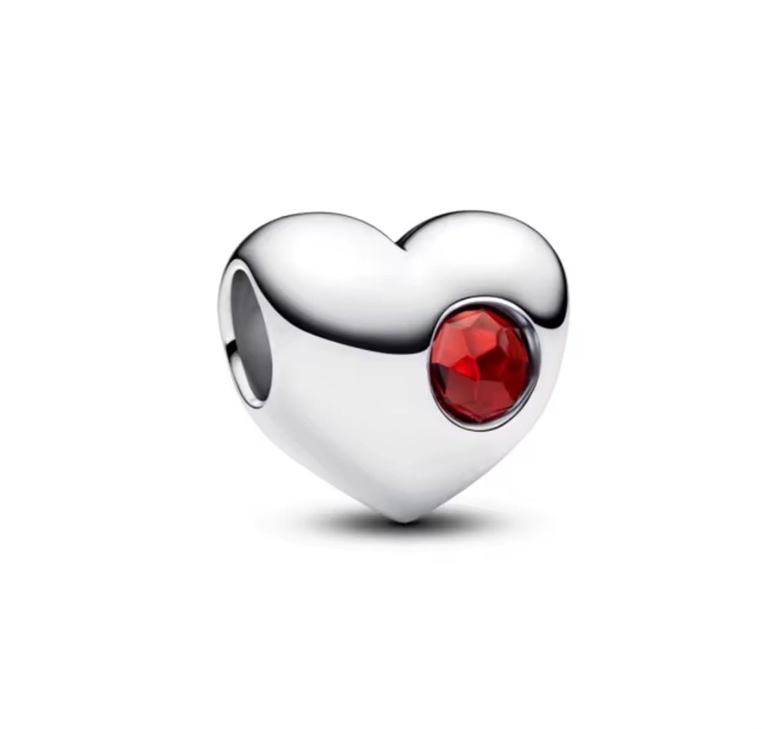 Sterling Silver Engravable Heart With Red Stone Charm - Enchanting Charms